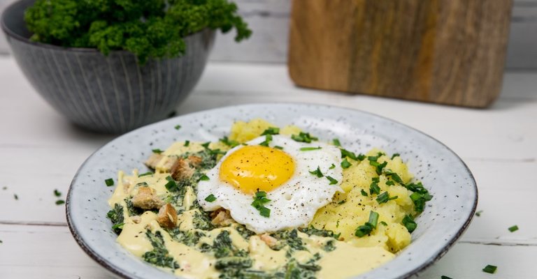 Bautzner Rezepte Kartoffelpürree und Spiegelei